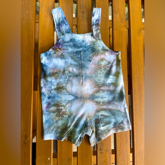 Boho Baby: One of a Kind Iced Dyed Overalls Romper 24m Blue/Green/Brown/Purple - Picture 1 of 14